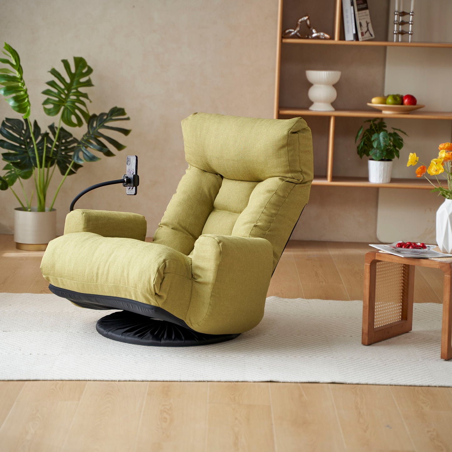 Adjustable Swivel Lounge Chair With 360 Degree Rotating Seat And Headrest Support Leisure Chair Deck Chair Game Chair For Living Room - Green