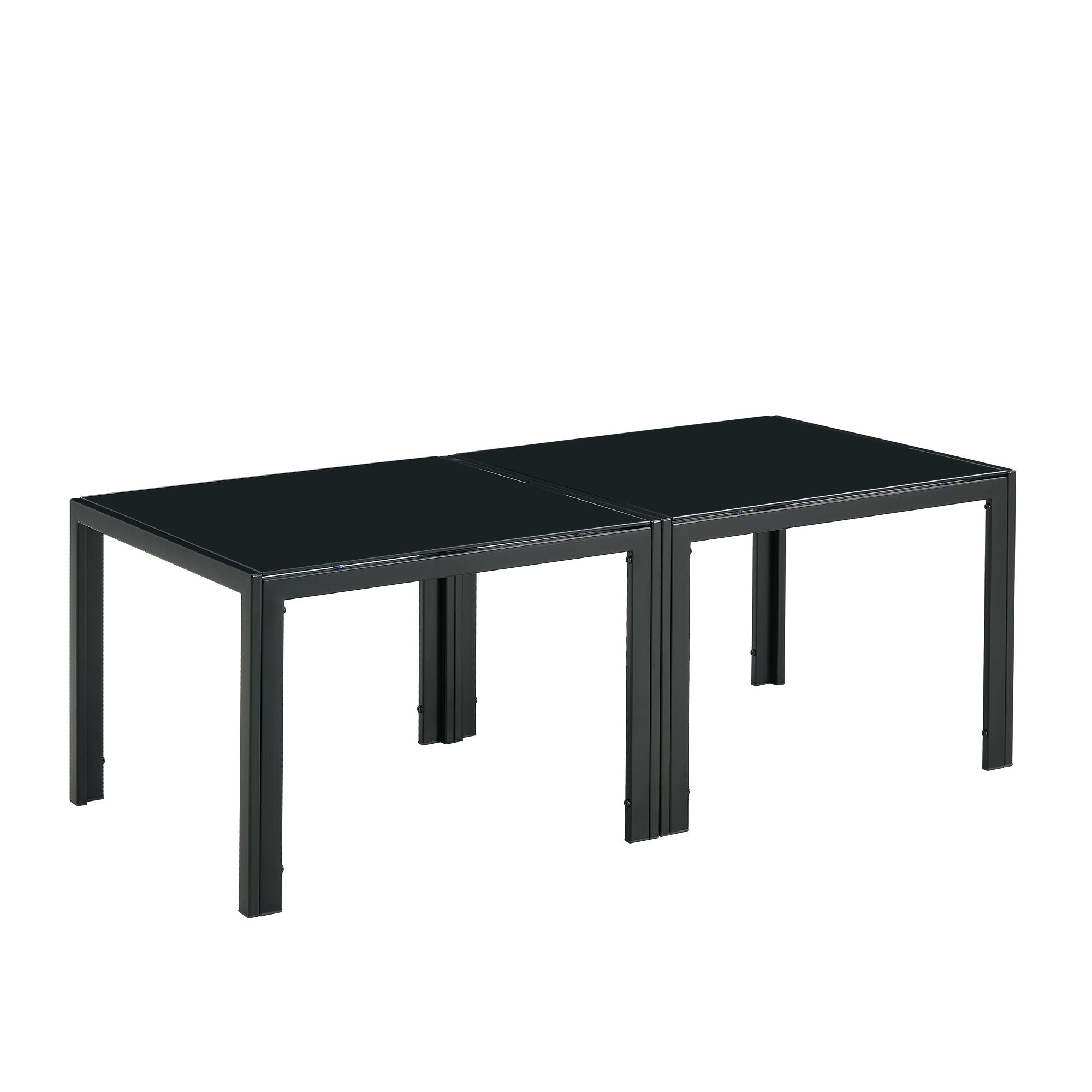 Coffee Table (Set of 2), Square Modern Table With Tempered Glass Finish For Living Room - Black