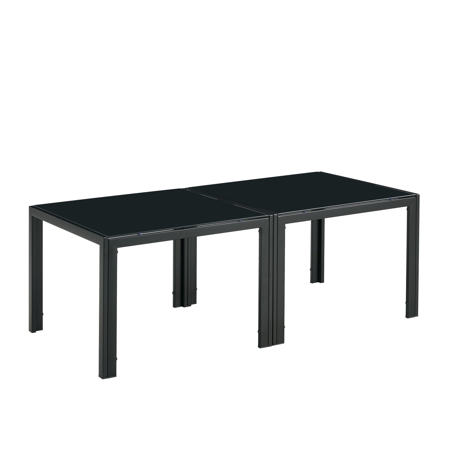 Coffee Table (Set of 2), Square Modern Table With Tempered Glass Finish For Living Room - Black