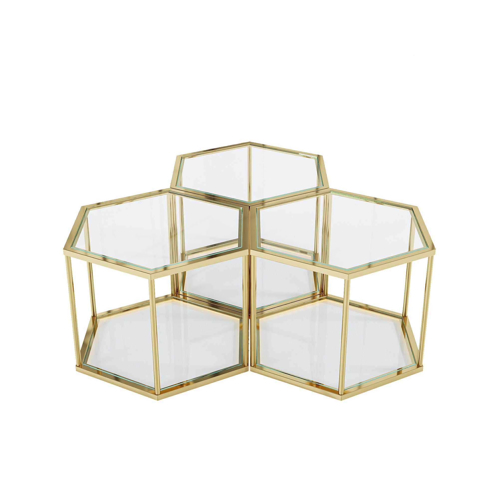 Modern Stainless Steel Frame Living Room Coffee Table With Double Layer Tempered Glass - Gold