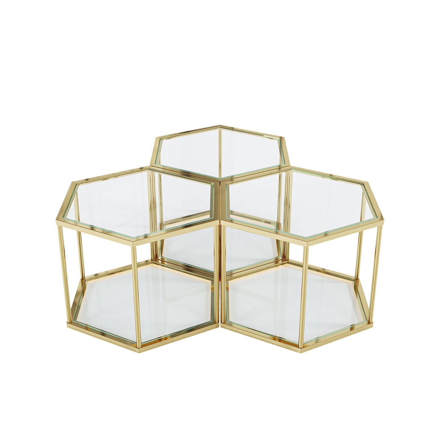 Modern Stainless Steel Frame Living Room Coffee Table With Double Layer Tempered Glass - Gold