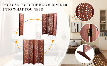 Panel Solid Wood Folding Room Divider - Brown