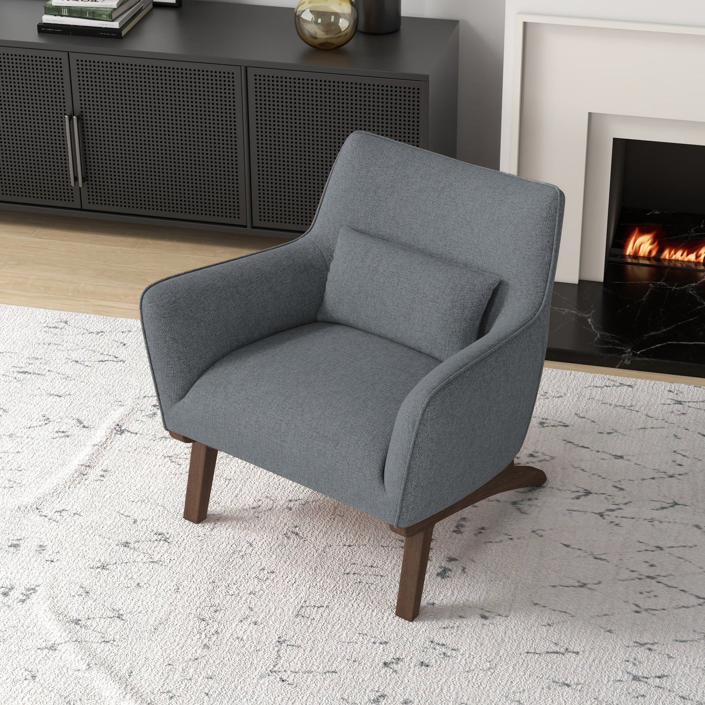 Brayden - Mid-Century Modern Side Linen Armchair - Gray / Wood