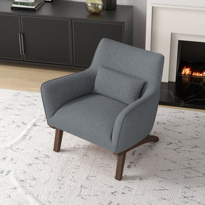Brayden - Mid-Century Modern Side Linen Armchair - Gray / Wood