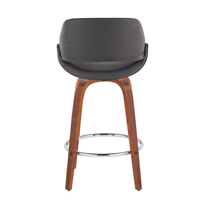Fabrico - Mid-Century Modern Fixed Height Counter Stool With Round Footrest (Set of 2) - Walnut / Gray