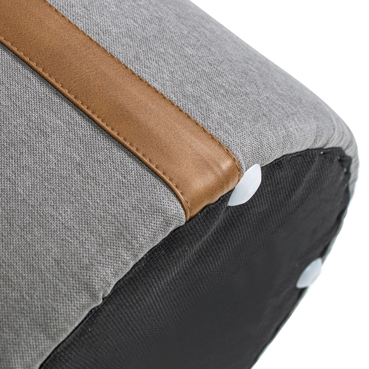 Brandy - Round Upholstered Storage Ottoman With Leather Accent - Gray