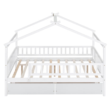 Full Size House Bed With 2 Drawers - White