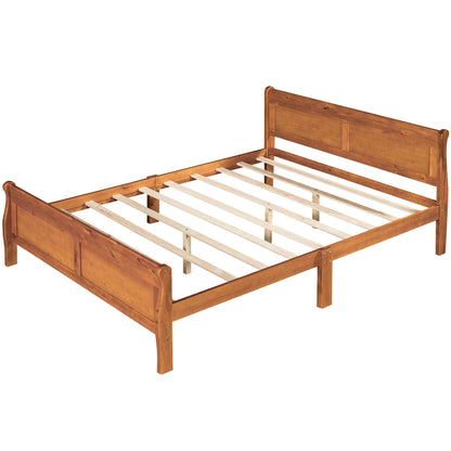 Queen Size Platform Bed With Headboard And Slat Support - Oak