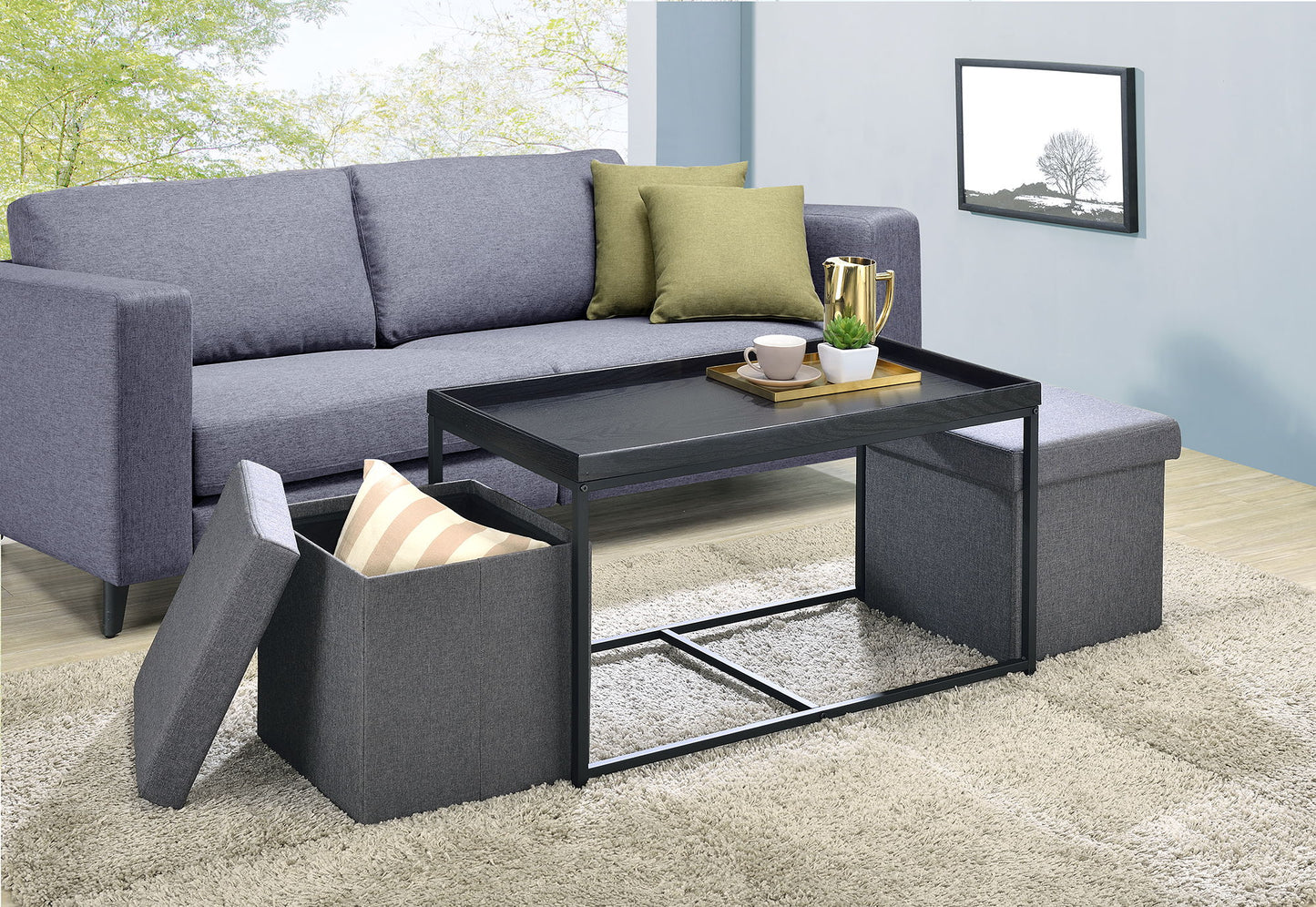 Monty - Wood Grain 3 Piece Coffee Table Set With Raised Edges (Set of 3) - Black