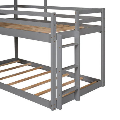 Twin Over Twin Bunk Bed With Roof, Window, Guardrail, Ladder - White