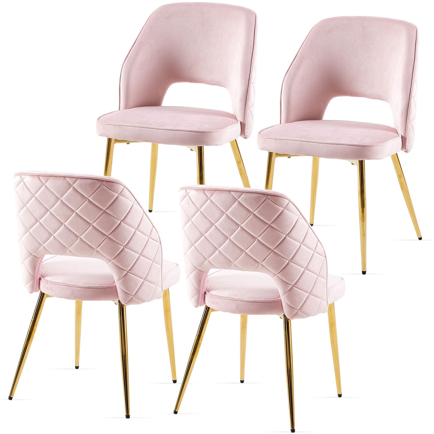 Velvet Dining Chairs With Metal Legs And Hollow Back Upholstered Dining Chairs (Set of 4) - Pink