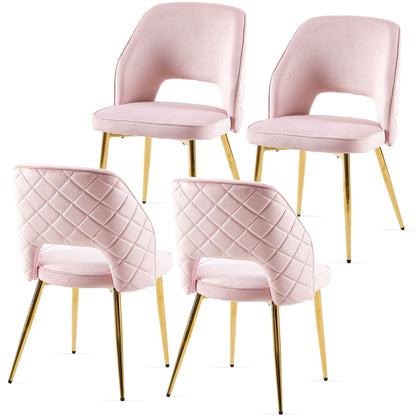Velvet Dining Chairs With Metal Legs And Hollow Back Upholstered Dining Chairs (Set of 4) - Pink