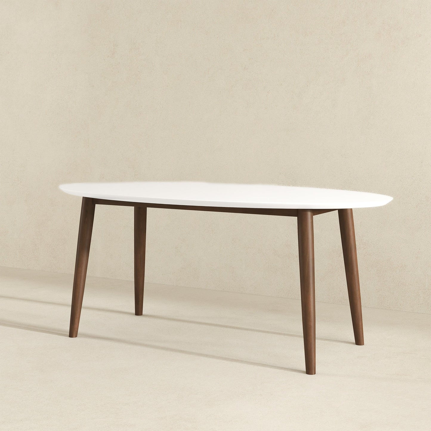 Ada - Mid-Century Modern Style Top Oval Dining Table - Brown / White