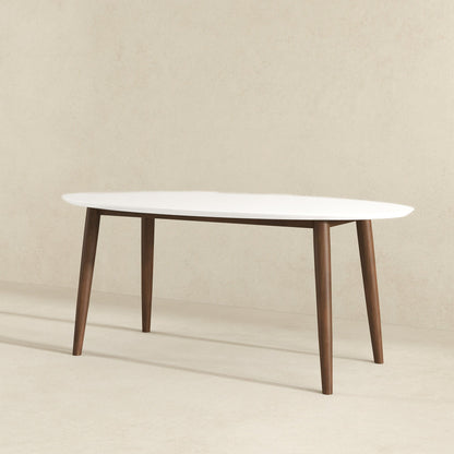 Ada - Mid-Century Modern Style Top Oval Dining Table - Brown / White