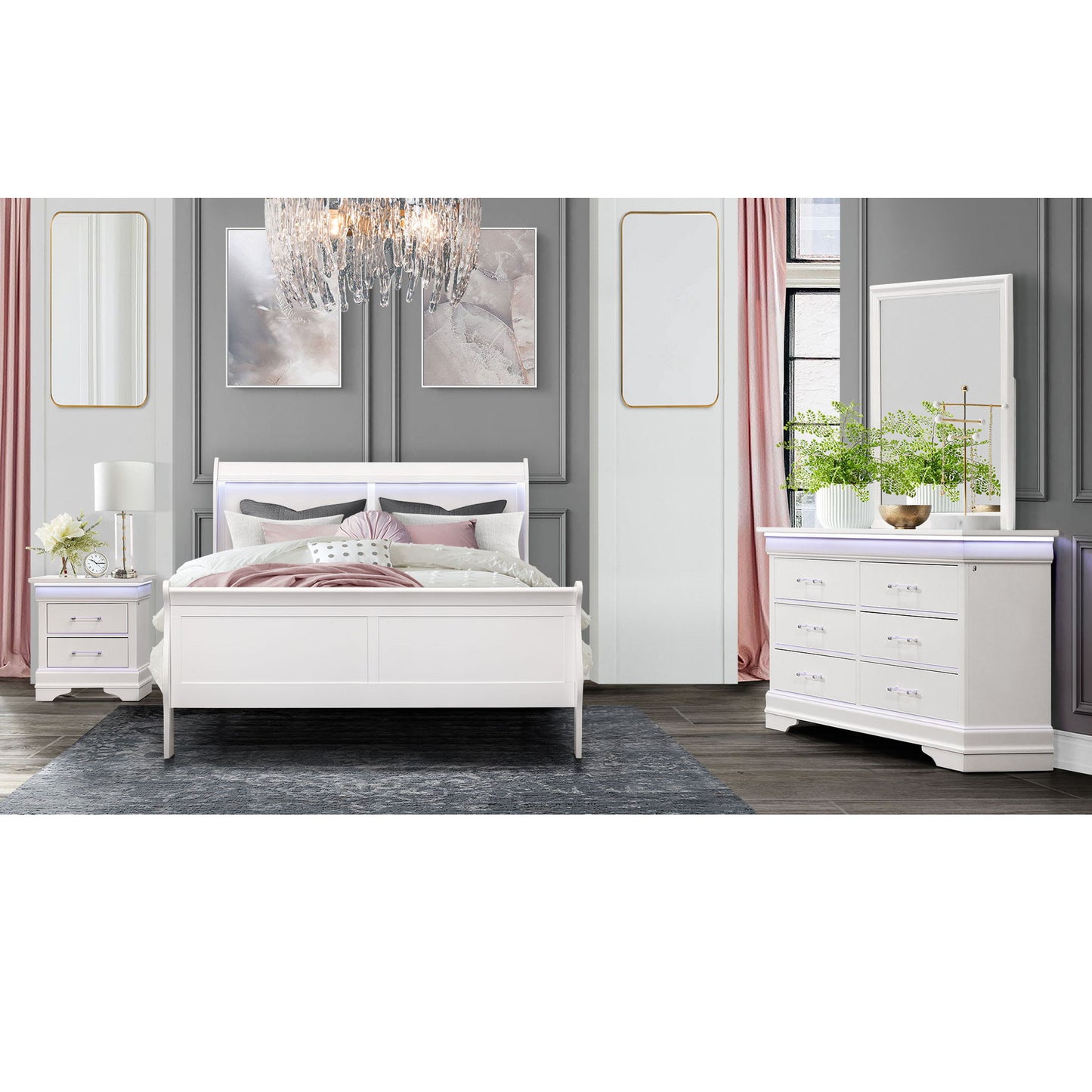 Charlston - Full Bed With LED - White