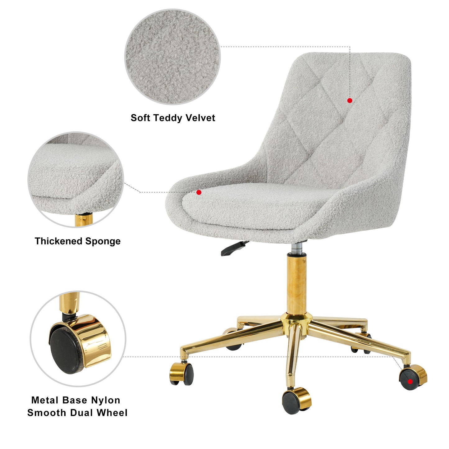 Modern Teddy Velvet Fabric Dining Chair With Gold Plated 5 Claw Legs - Gray