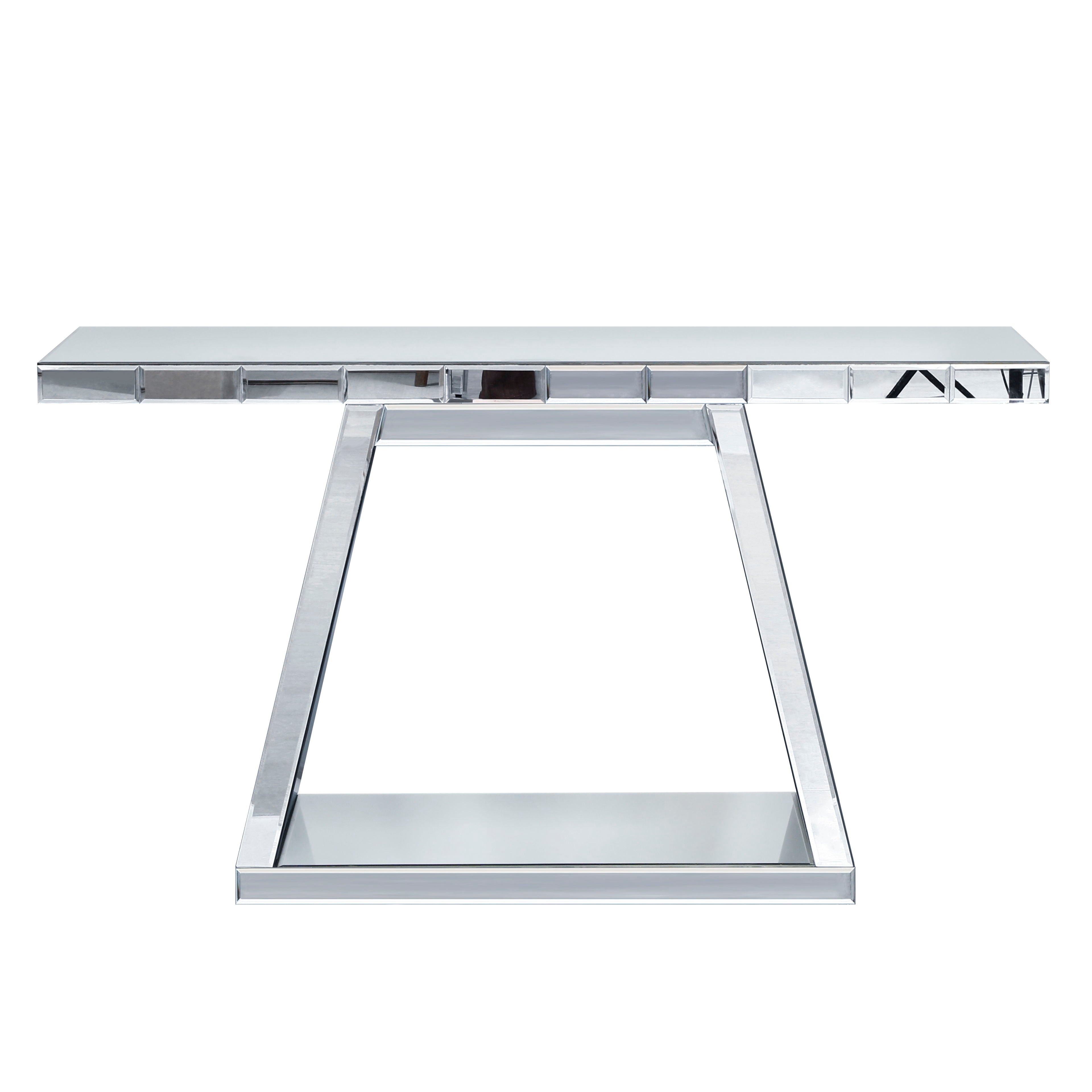 Modern Luxe Full Body Mirror Entryway Table With Trapezoid Base, 360ÔøΩÔøΩÔøΩÔøΩÔøΩÔøΩÔøΩÔøΩÔøΩÔøΩÔøΩÔøΩÔøΩÔøΩÔøΩÔøΩÔøΩÔøΩÔøΩÔøΩÔøΩÔøΩÔøΩÔøΩÔøΩÔøΩÔøΩÔøΩÔøΩÔøΩÔøΩÔøΩÔøΩ Reflective Console, Scratch Resistant, Open Storage - Silver