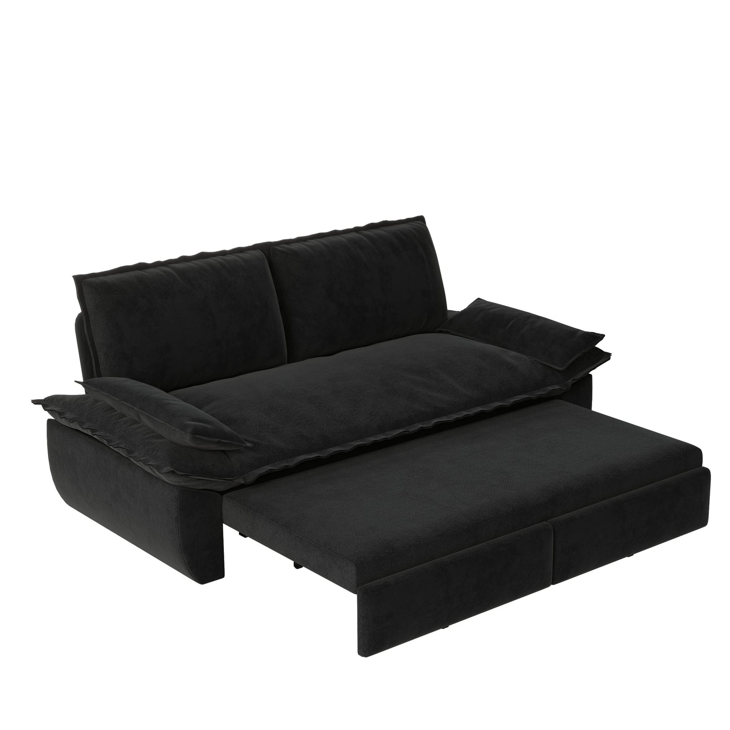 Queen Pull Out Sofa Bed, 3 In 1 Convertible Sleeper Sofa Multifunctional Velvet Loveseat Bed - Black
