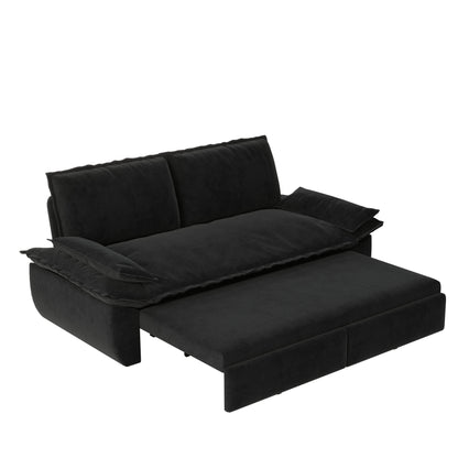 Queen Pull Out Sofa Bed, 3 In 1 Convertible Sleeper Sofa Multifunctional Velvet Loveseat Bed - Black
