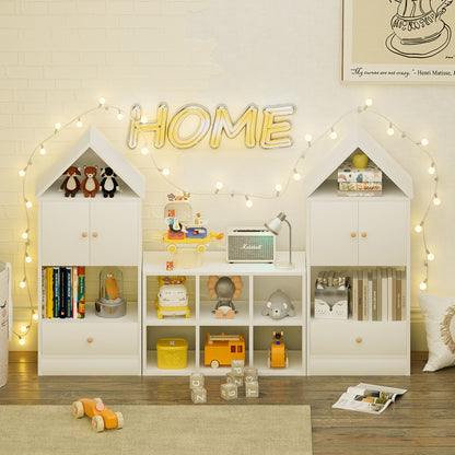 Versatile Children's Bookshelf With House-Shaped Design Multifunctional Storage - White