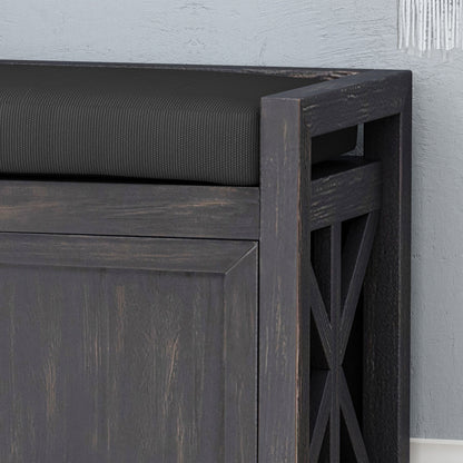 Wood Bench With 2 Open Shelves And Water Resistant Cushion - Dark Gray