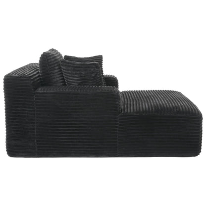 Modern Corduroy Chaise Lounge Sofa Bed With Removable Pillows, Upholstered Sleeper Sofa - Black