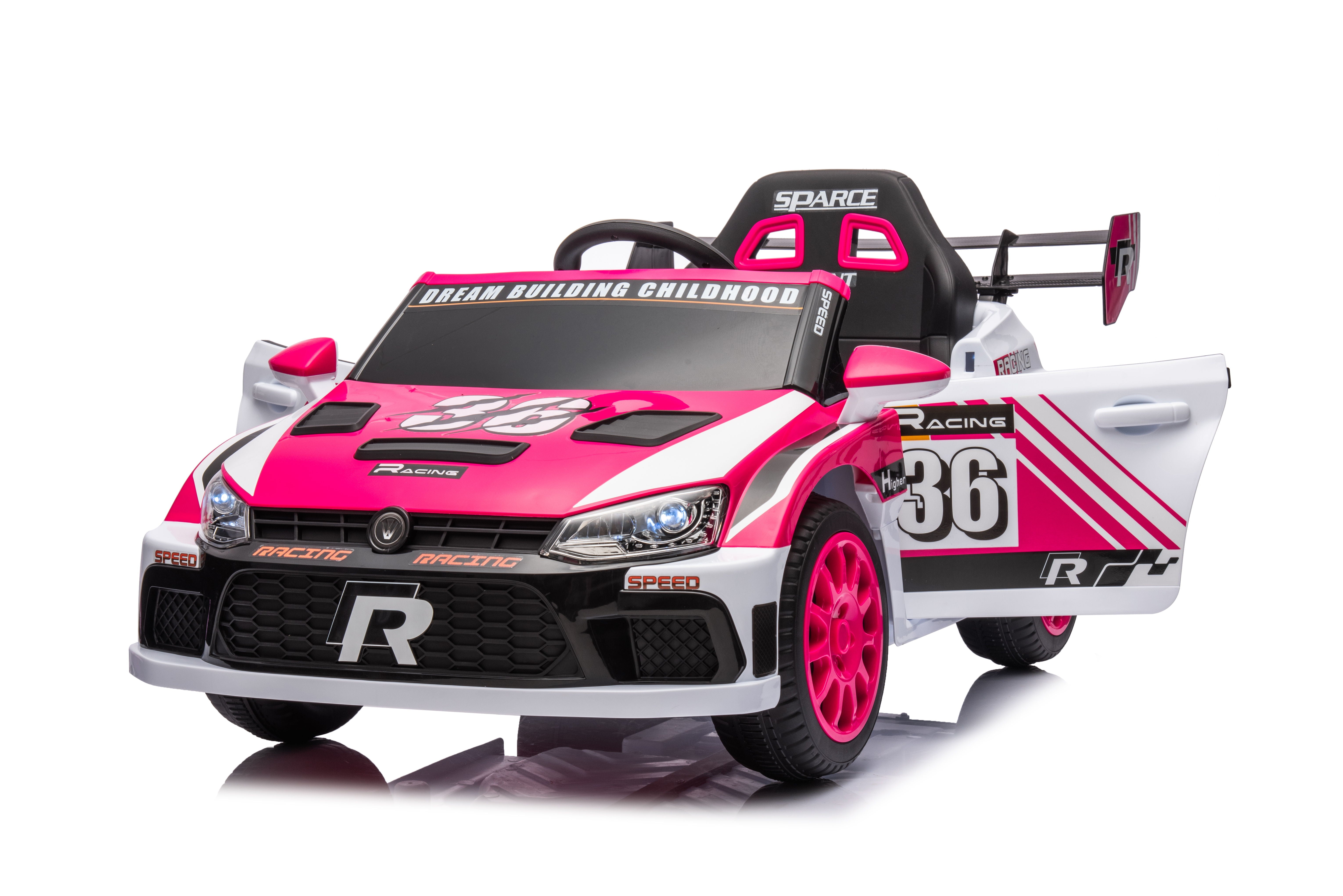12V4A 20W*2 One Button Start, Forward And Backward, High And Low Speed, Music, Front Light, Power Display, Two Doors Can Open, 2.4G R / C, Seat Belt Four Wheel Absorber Kids Ride On Car - Pink