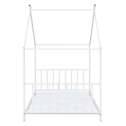 Twin Size Metal House Platform Bed - White