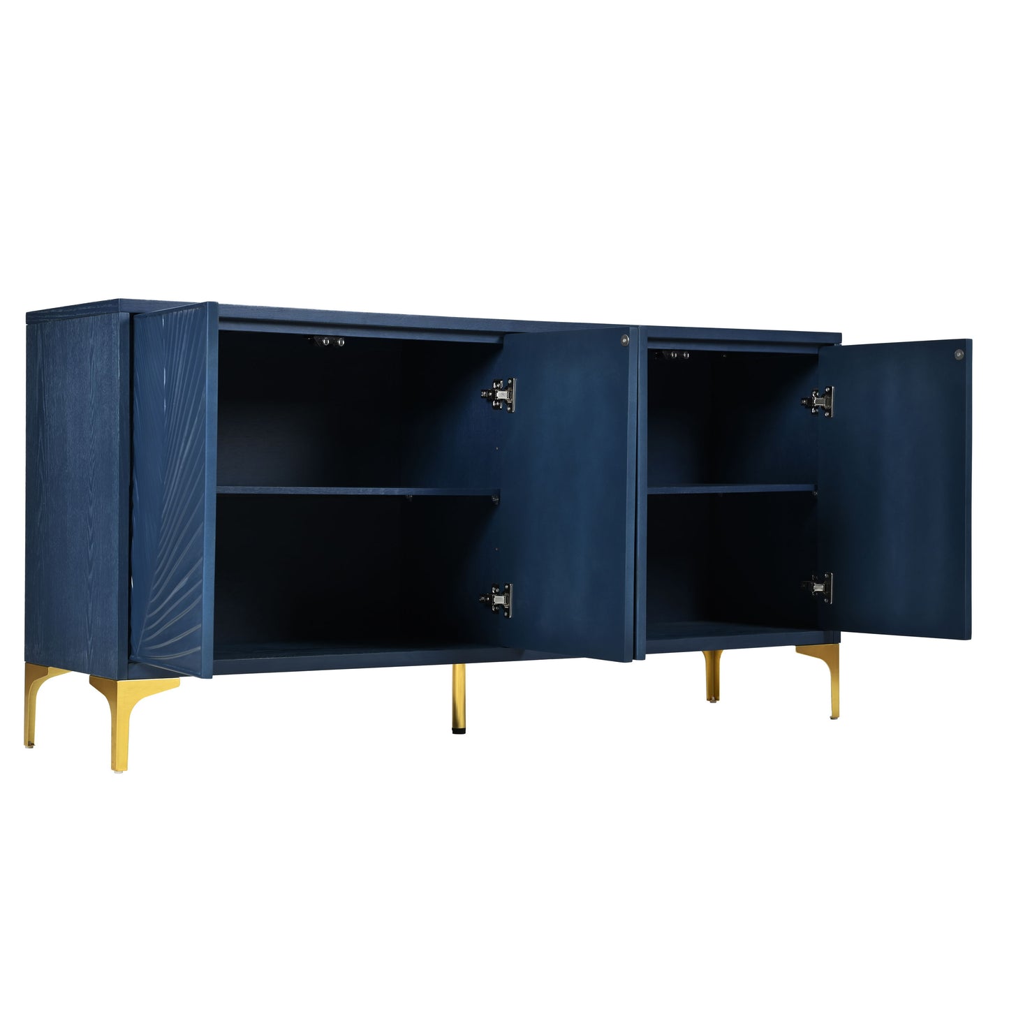 Modern 4 Door Sideboard With Creative Carved Surface And Adjustable Shelves - Light Blue