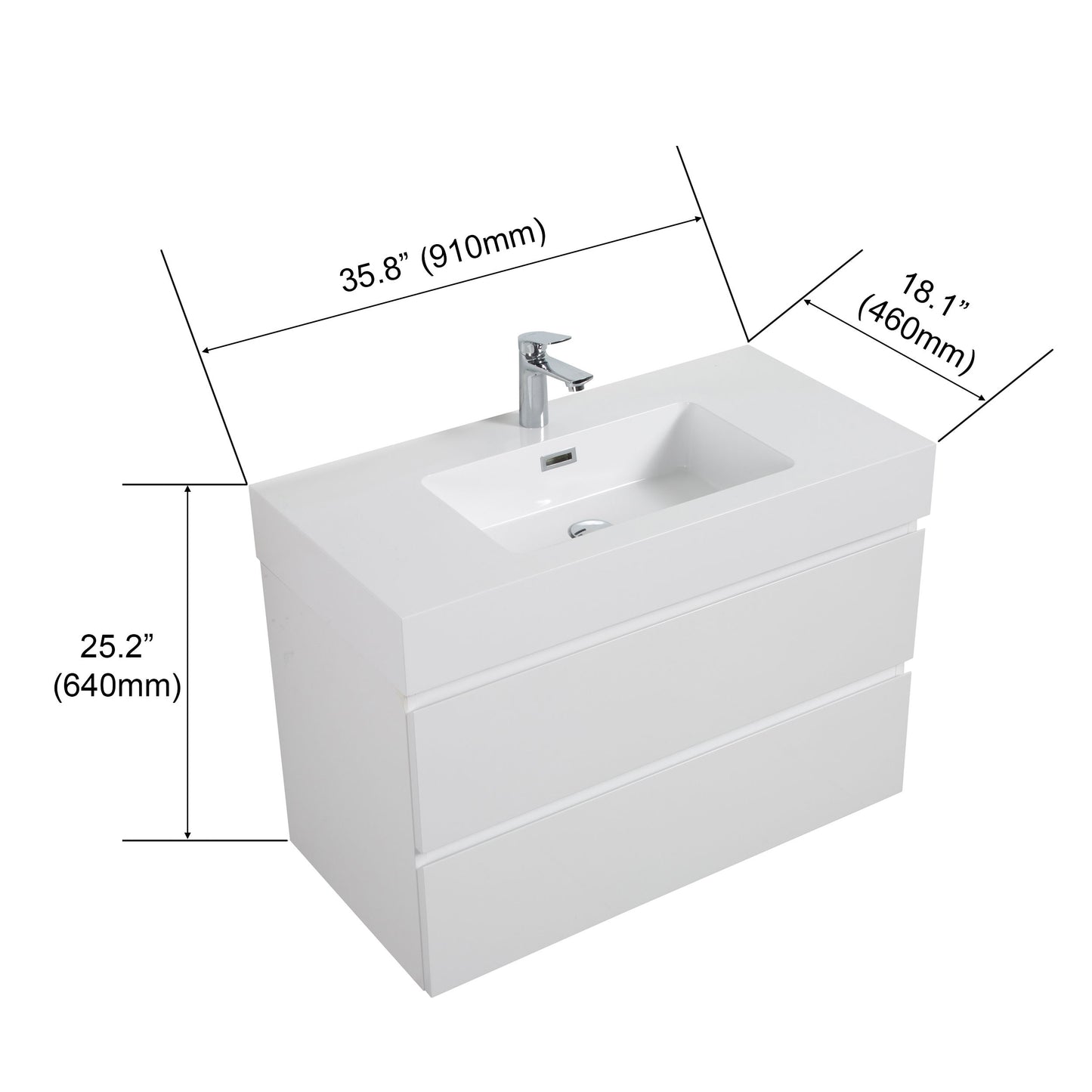 Alice - 36" Bathroom Vanity With Sink, Large Storage Wall Mounted Floating Bathroom Vanity For Modern Bathroom, One-Piece Sink Basin Without Drain And Faucet - White