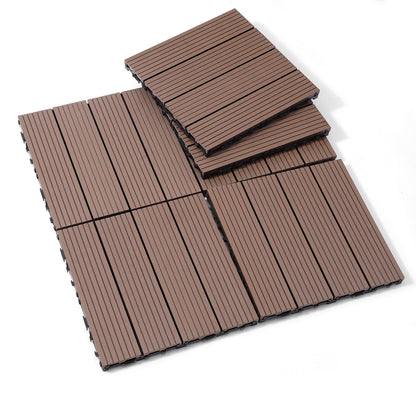Wood Plastic Composite Deck Tiles (Set of 20), Sustainable Composite Decking Resist Rust, Water, Weather, Easy To Diy & Maintain, Ideal For Patios, Balconies, Rooftops - Coffee