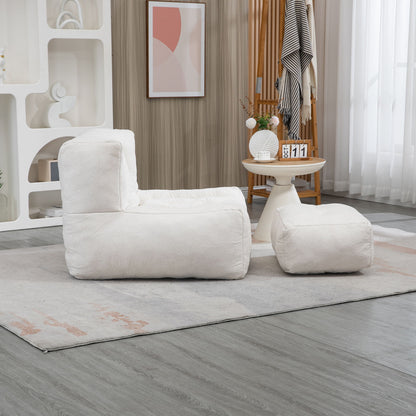 Fluffy Bean Bag Chair, Comfortable Bean Bag For Adults And Children, Super Soft Lazy Sofa Chair With Memory Foam And Ottoman, Indoor Modern Focus Bean Bag Chair For Living Room, Bedroom, Apartment - White
