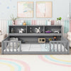 Twin Floor Bed With Bedside Bookcase, Shelves, Guardrails - Gray