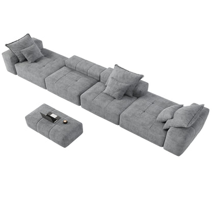 Modern Oversized Modular Sectional Sofa, Sparkling Fabric Soft Cushion Sofa With 6 Pillows, 6 Pieces Diy Combination Tufted Sofa, No Assembly Required - Gray