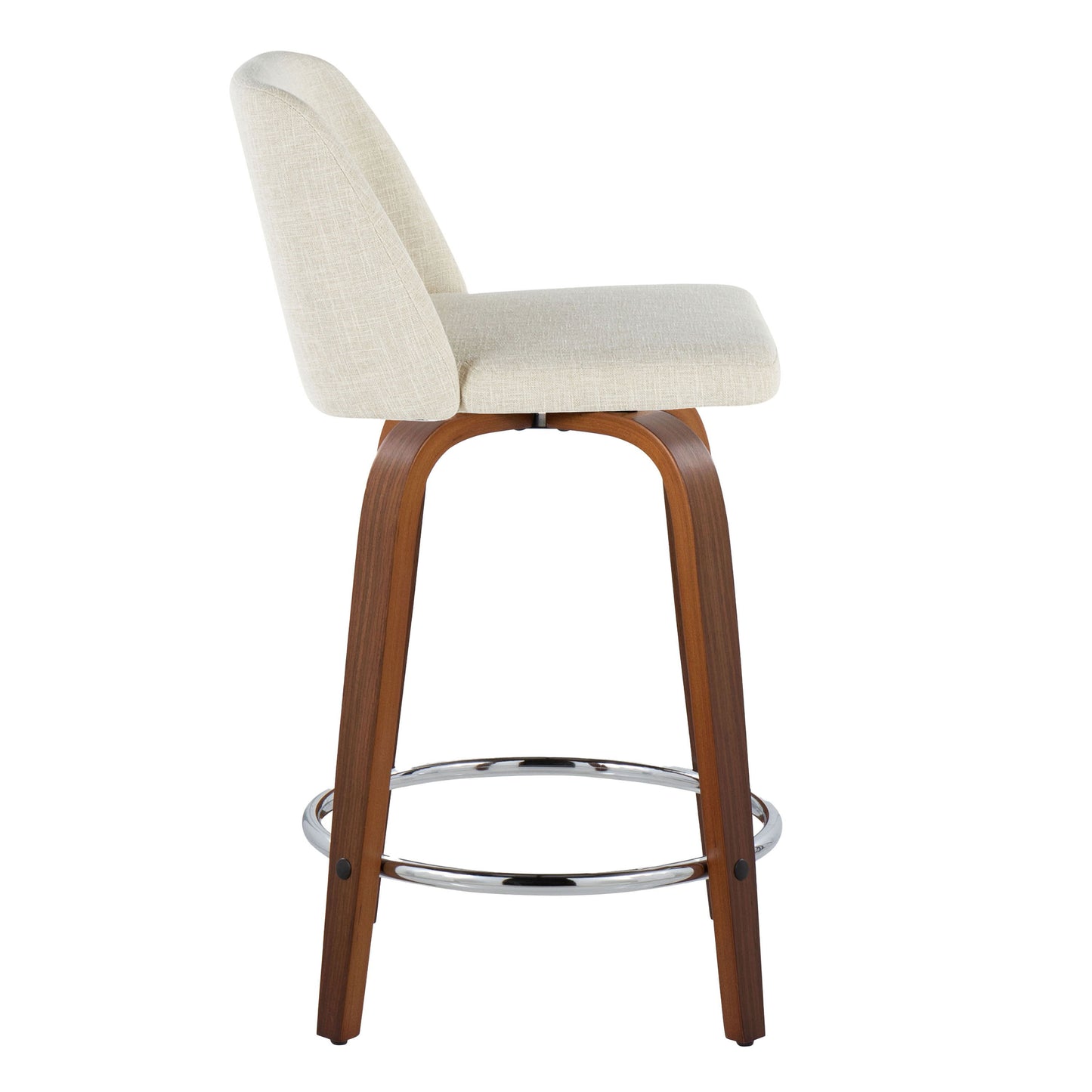 Toriano - Mid-Century Modern Fixed Height Counter Stool Swivel With Round Footrest (Set of 2) - Walnut / Cream