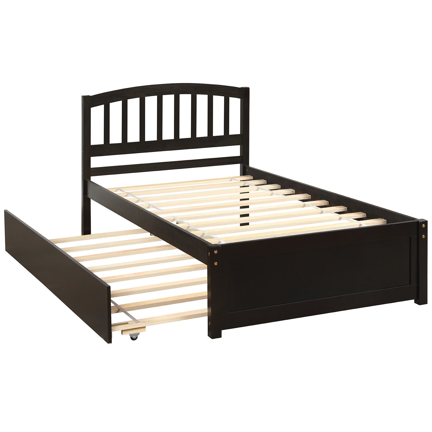 Twin Size Platform Bed Frame With Trundle - Espresso