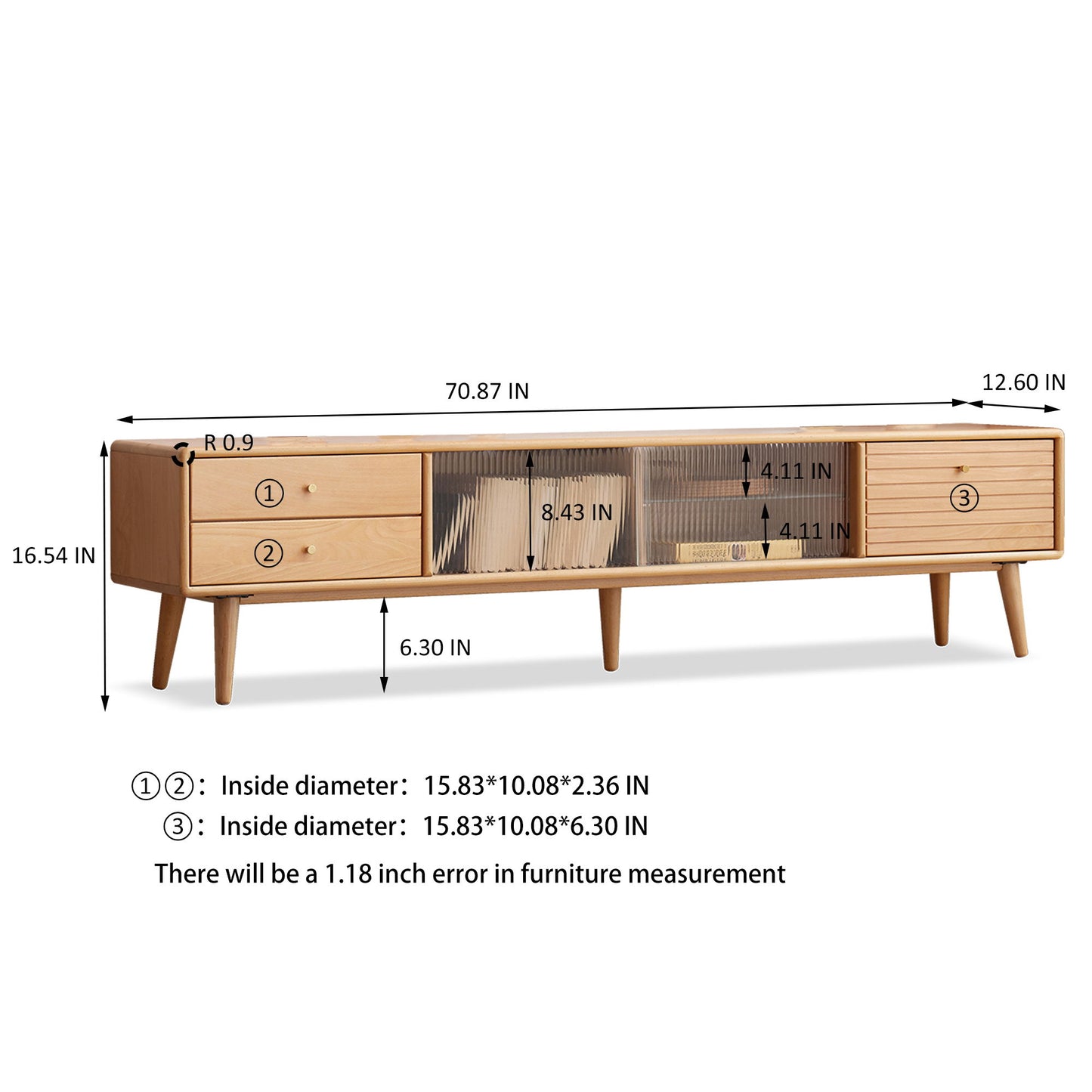 TV Cabinet With Chinese Changhong Glass Doors, Two Drawer Storage Space TV Standing - Natural