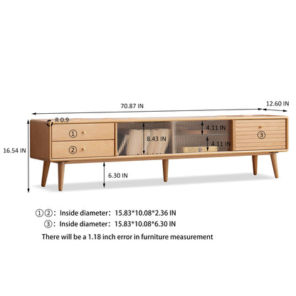 TV Cabinet With Chinese Changhong Glass Doors, Two Drawer Storage Space TV Standing - Natural