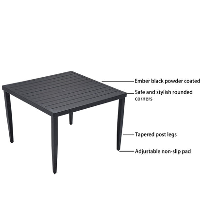 5 Piece Outdoor Patio Modern Dining Set, 4 Dining Chairs Sunbrella Fabric And Square Dining Table With Umbrella Hole - Ember Black