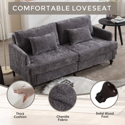 Mid Century Modern Chenille Fabric Loveseat Sofa, 2 Seat Upholstered Couch, Brown Wood Feet - Gray