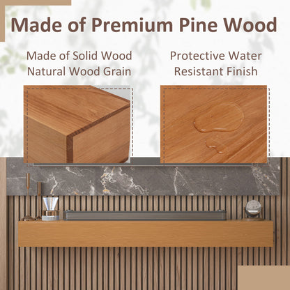 60'' Fireplace Mantel Wooden Wall Mounted Floating Shelf 8" Deep Solid Pine Wood - Natural
