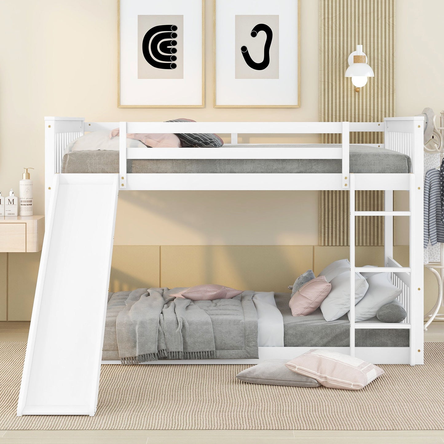 Full Over Full Bunk Bed With Slide And Ladder - White