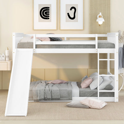Full Over Full Bunk Bed With Slide And Ladder - White