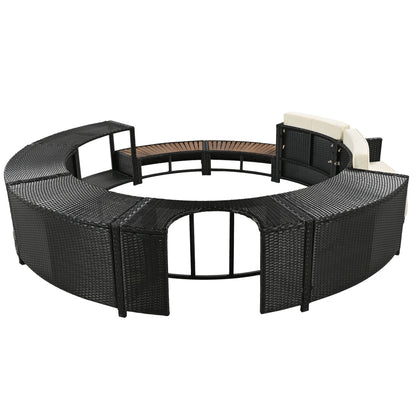 Spa Surround Spa Frame Patio Rattan Sofa Set With Storage Spaces, Mini Sofa And Comfortable Cushion For Patio, Backyard - Beige