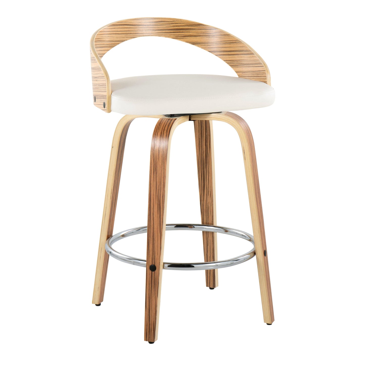 Grotto - Mid-Century Modern Fixed Height Counter Stool With Swivel With Round Footrest (Set of 2) - Zebra / White