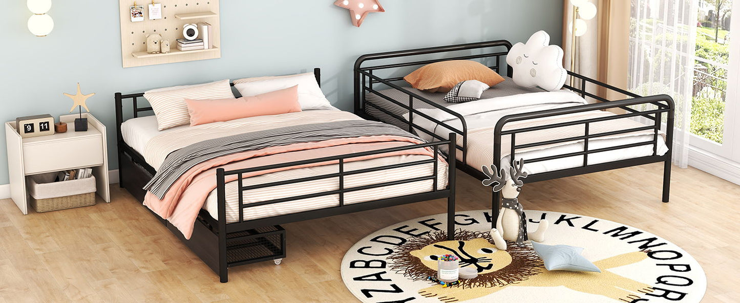 Full Long Over Queen Bunk Bed With 2 Drawers - Black