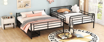 Full Long Over Queen Bunk Bed With 2 Drawers - Black