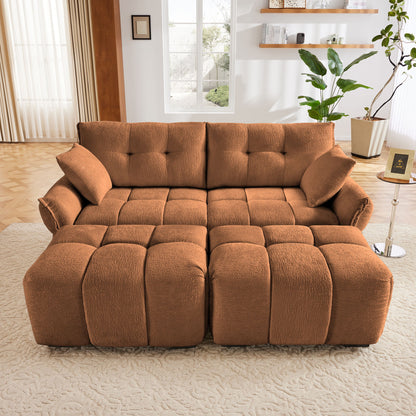 Cozy Plush 2 Seater Sofa Set With Ottomans And Throw Pillows - Burnt Orange