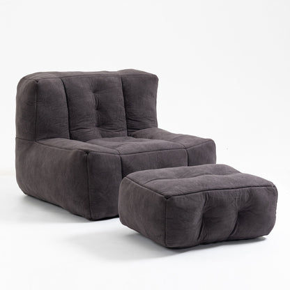 Fluffy Bean Bag Chair, Comfortable Bean Bag For Adults And Children, Super Soft Lazy Sofa Chair With Memory Foam And Ottoman, Indoor Modern Focus Bean Bag Chair For Living Room, Bedroom, Apartment - Black