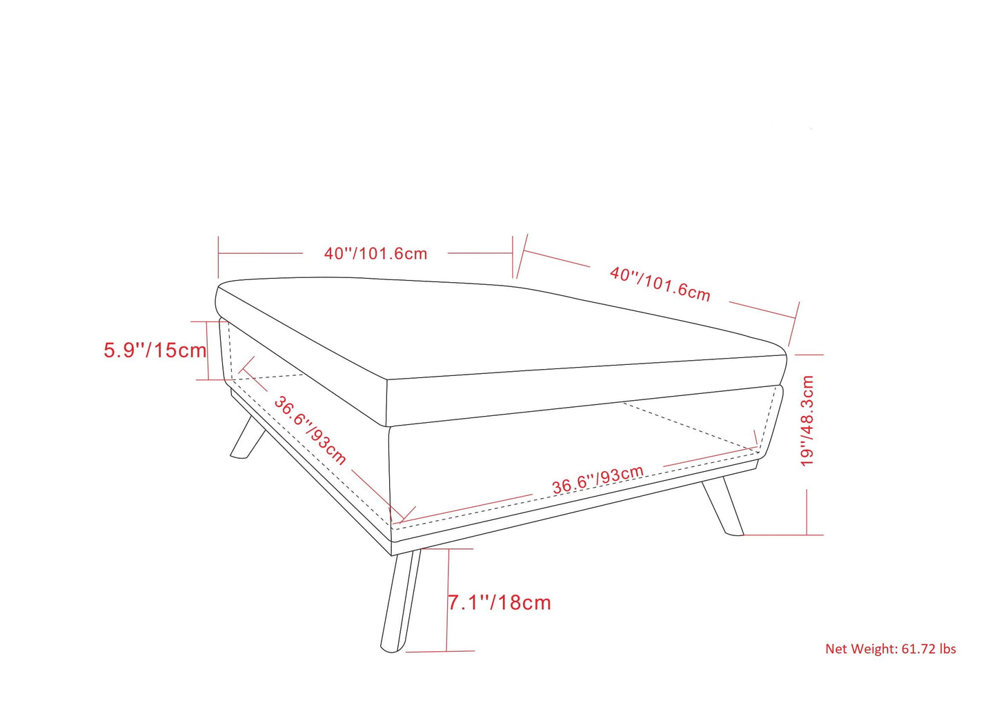 Owen - Extra Large Square Coffee Table Storage Ottoman - Distressed Black